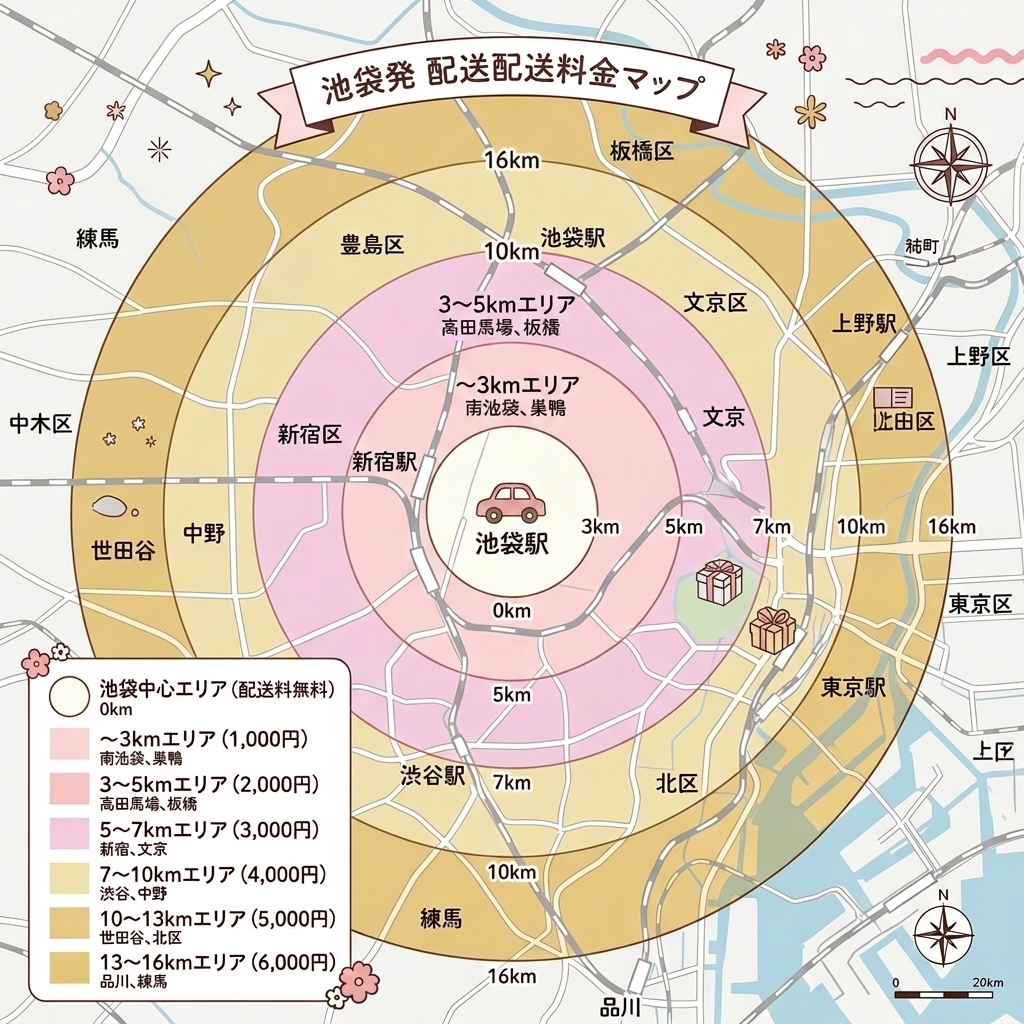 交通費・配達エリアマップ